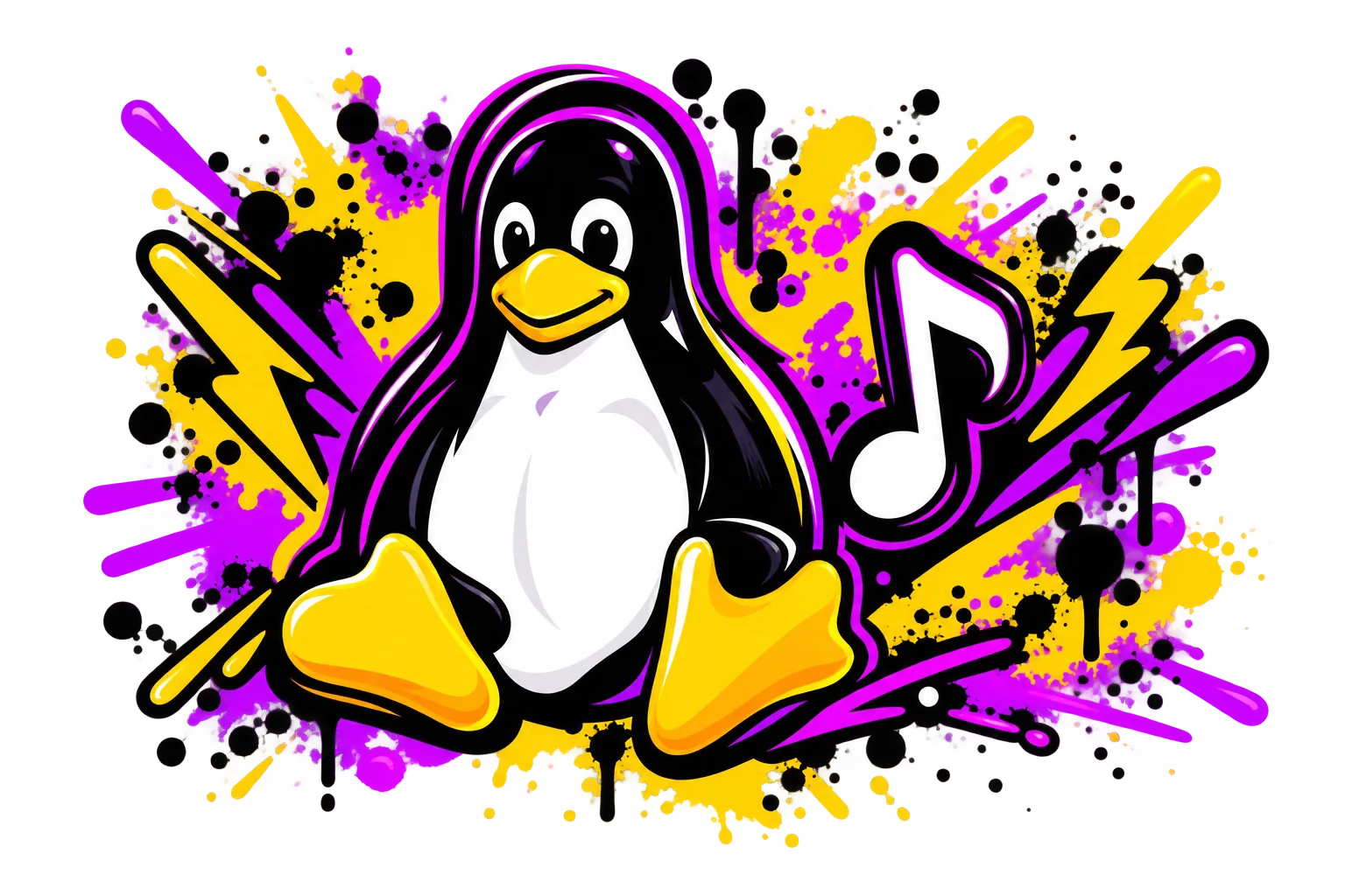 Graffiti-style illustration of a Linux penguin