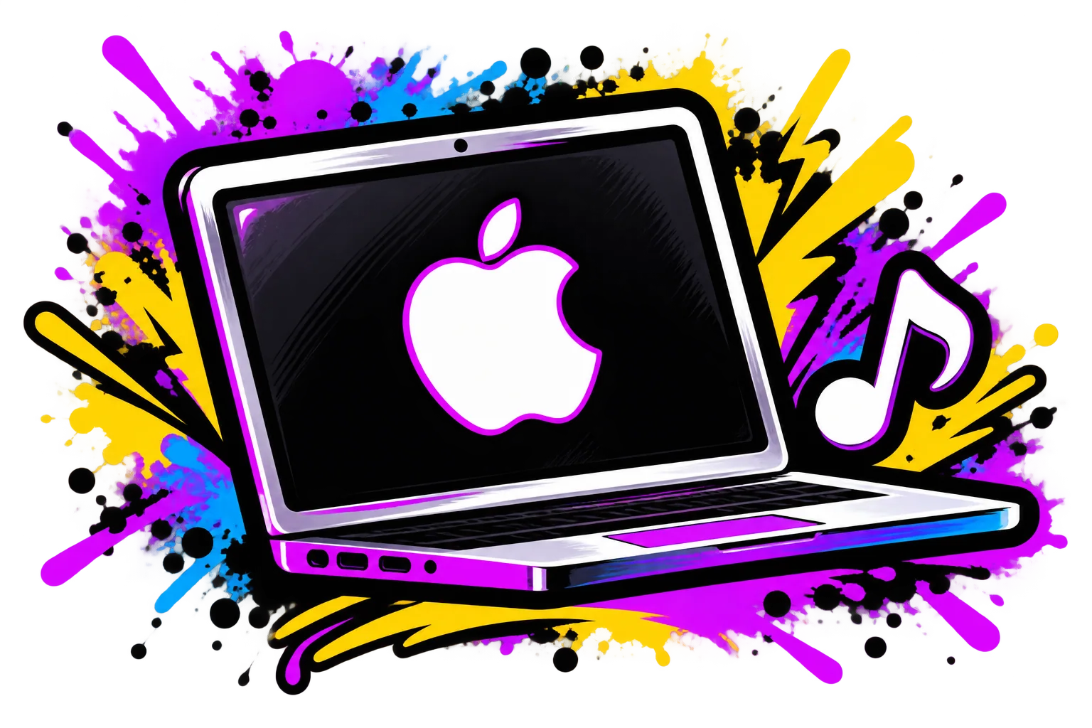 Graffiti-style illustration of a Mac laptop